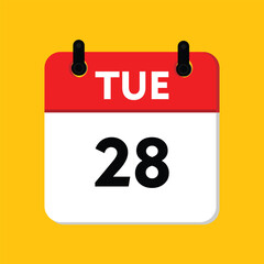 calender icon, 28 tuesday icon with yellow background