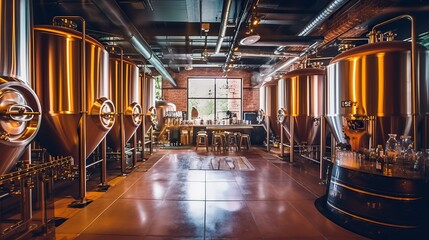 Captivating Scene of Craft Beer Production in Microbreweries, Showcasing Artisanal Brewing, Brewing Equipment - obrazy, fototapety, plakaty