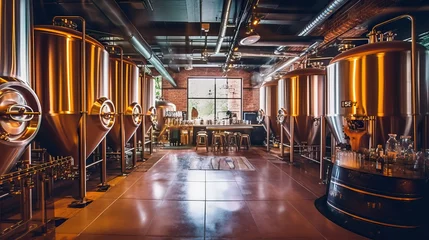 Fotobehang Captivating Scene of Craft Beer Production in Microbreweries, Showcasing Artisanal Brewing, Brewing Equipment © thesweetsheep