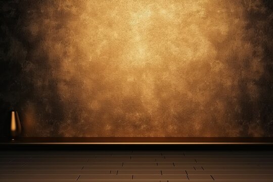 Dark and golden empty wall for background, room with floor and wall