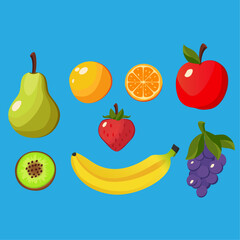 Set of fruits vector illustration with simple design