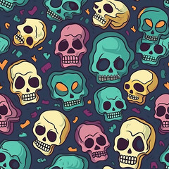Skulls and flowers seamless repeat pattern