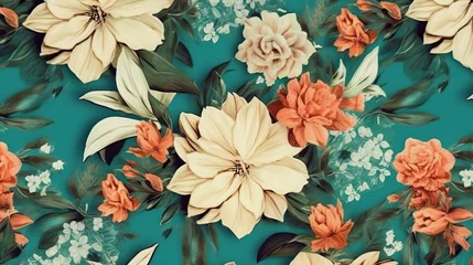 Fototapeten Floral retro vintage pattern, flower painting (Ai generated) © thesweetsheep