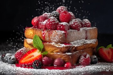 French toast with powdered sugar and fresh fruit (Ai generated)