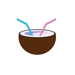 coconut and two straws illustration on white