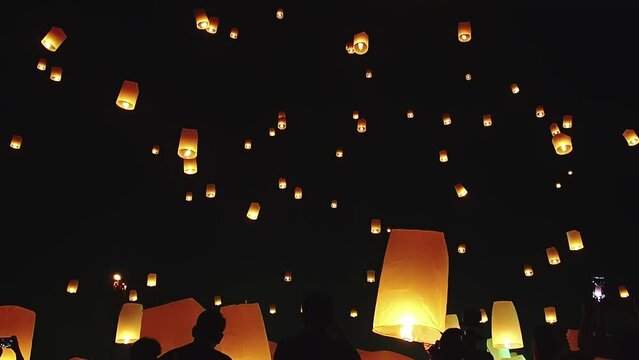 Sky lanterns, flying lanterns, floating lanterns, hot-air balloons Loy Krathong Festival in Chiang Mai Thailand.