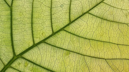 Naklejka na ściany i meble Texture of a green leaf close-up. Beautiful nature backdrop. Generative AI. Illustration for brochure, poster, cover, presentation or banner.