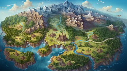 fantasy map game board illustration adventure element, generative ai