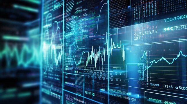 Financial charts and graphs displayed on a digital screen, illustrating market trends. binance diagram. Generative ai.