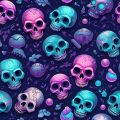 Pastel goth skull cute witchy magical seamless repeat pattern
