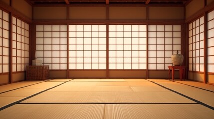 A traditional Japanese empty room interior with tatami mats, Generative AI. - obrazy, fototapety, plakaty