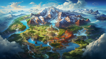 fantasy map game board illustration adventure element, generative ai