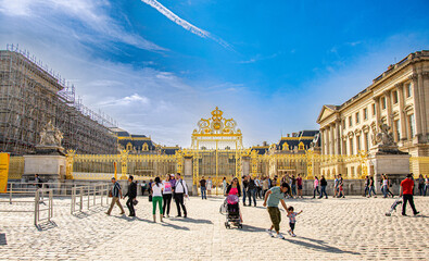Versailles, France-May 2014,Palace of Versailles  France. Versailles Chateau exterior in a sunny day - obrazy, fototapety, plakaty