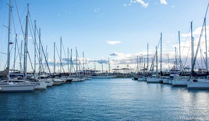 Fotobehang VALENCIA , SPAIN - DECEMBER 6, 2021: Yachts and boats in Valencia marina © VSzili