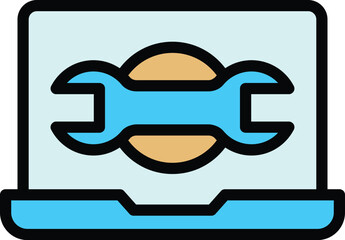 Key repair laptop icon. Outline Key repair laptop vector icon for web design isolated on white background color flat