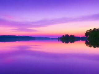 Twilight's Splendor: The Enchanting Purple Sunset Embracing Lake and Forest