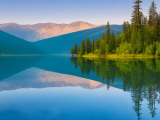 Mirror of Tranquility: Forest and Mountain Serenity Reflected in the Lake