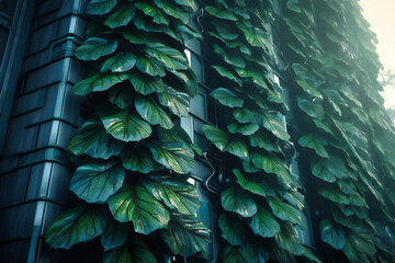 large leaves on the side of a building
