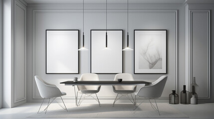 A 3D mockup of canvas frames adorning the walls of a modern office, meeting room interior, or show, Created with AI Tool