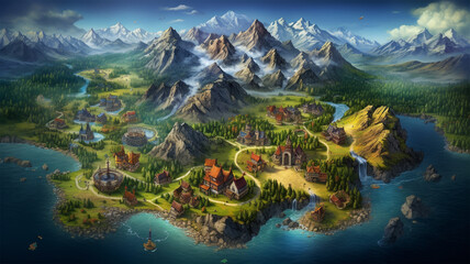 Fototapeta na wymiar fantasy map game board illustration adventure element, generative ai