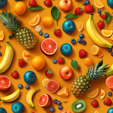 Fruits 3d colorful seamless repeat pattern
