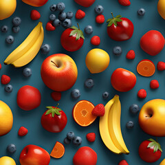 Fototapeta na wymiar Fruits 3d colorful seamless repeat pattern 