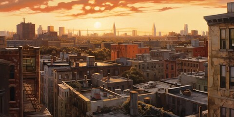 Panoramic view of a big city (Generative AI)