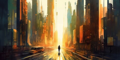 Abstract sunset in the city (Generative AI)