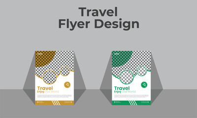 Travels flyer design template, yellow colour and green colour travel flyer design