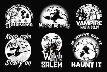 Halloween T shirt Design Bundle, Quotes about Halloween, Halloween T shirt, Halloween vintage T shirt design Collection