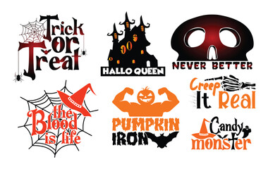 Halloween T shirt Design Bundle, Quotes about Halloween, Halloween T shirt, Halloween typography T shirt design Collection