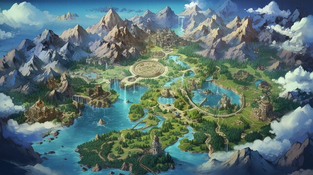 fantasy map game board illustration adventure element, generative ai