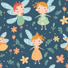 Fantasy fairies cute seamless repeat pattern