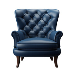 Blue accent chair, armchair isolated on transparent background. 