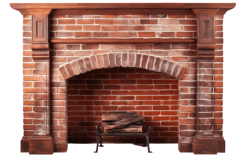 Brick, stone fireplace isolated on transparent background. No background.