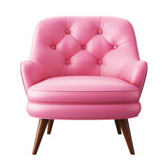 Pink accent chair, armchair isolated on transparent background. 