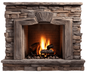 Stone fireplace isolated on transparent background. No background.