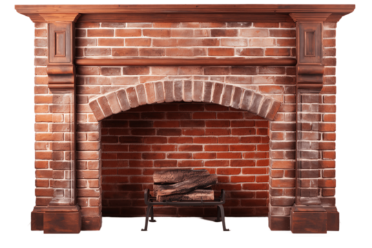 Brick, stone fireplace isolated on transparent background. No background.