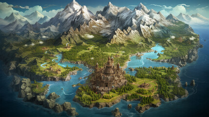 Fototapeta premium fantasy map game board illustration adventure element, generative ai