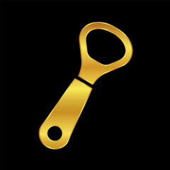 bottle opener icon in gold colored, corkscrew icon