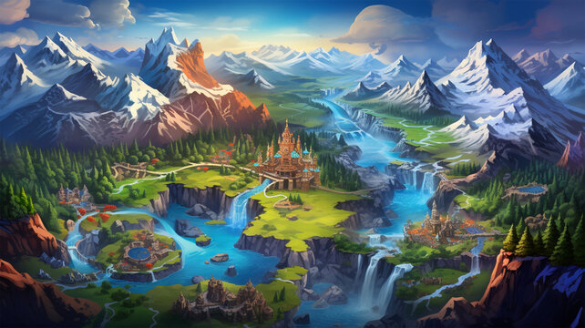 fantasy map game board illustration adventure element, generative ai