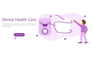 dental care illustration set. characters use dental floss to clean and smell good. teeth cleaning and fresh breath concept. vector illustration.