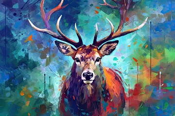 oil painting of a deer, colorful. generative AI.