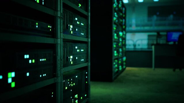 network server room with servers running processes