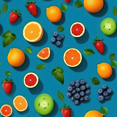 Fototapeta na wymiar Fruits seamless repeat cartoon pattern