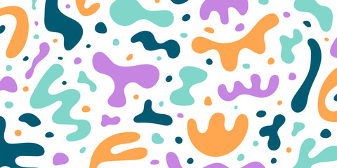 Cute pattern with abstract shapes in matisse style. Background with various organic shapes and simple lines. Doodle art background in pastel colors. Vector illustration