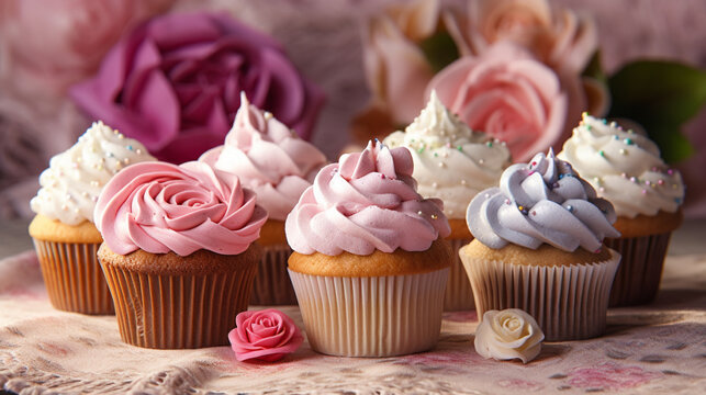 cupcakes with frosting HD 8K wallpaper Stock Photographic Image