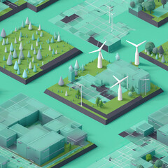 Wind turbines green energy ecological cartoon seamless repeat pattern
