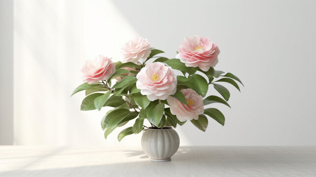 bouquet of pink roses in vase HD 8K wallpaper Stock Photographic Image