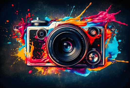 an image of an artistic camera with a colorful background